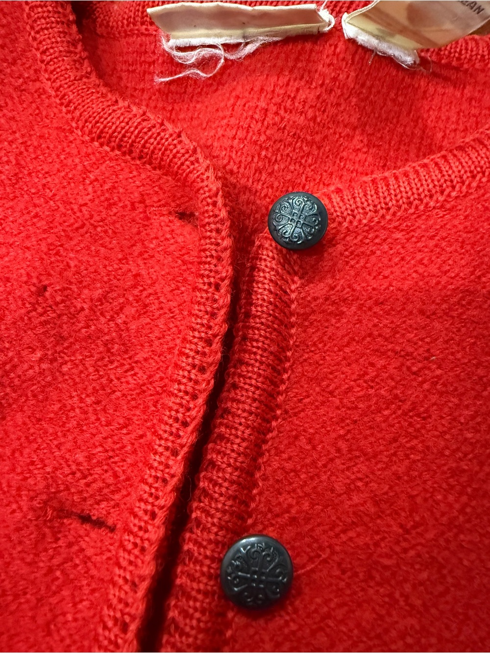 100% Wool Red Women's Button-Front Cardigan - Picture 2 of 10